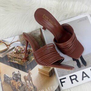 Women's Cape Robbin Mexmon Square Heel Slip On Sandals Mules Shoes Brown
